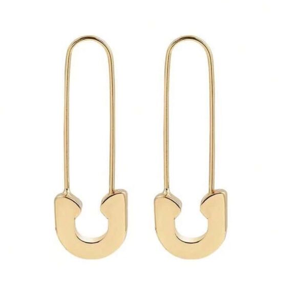 Elegant Gold Safety Pin Earrings N996 - Picture 2 of 4